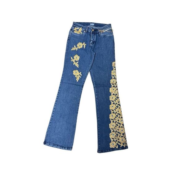 NWOT Cache Blue Denim Jeans Vintage Embroidered Bootcut  Y2K Flare - Picture 1 of 10